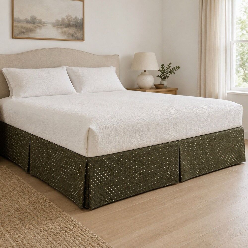 Green Diamond Pattern King Bed Skirt 17" Drop 76x78" Washable Custom Fabric